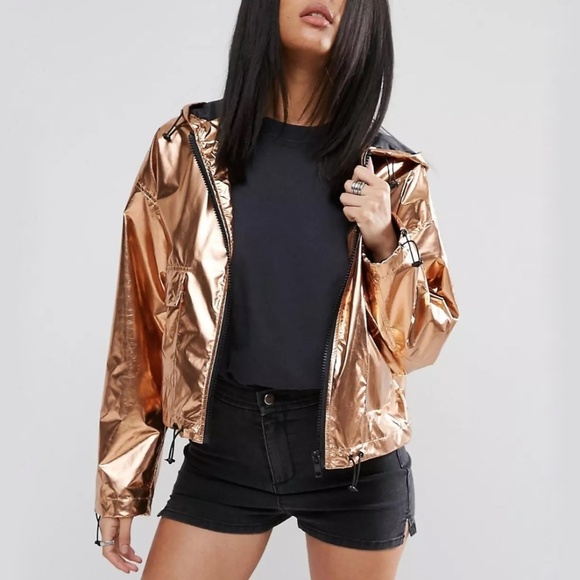 ASOS 90s Style Cropped Festival Metallic Anorak Jacket - Picture 3 of 8